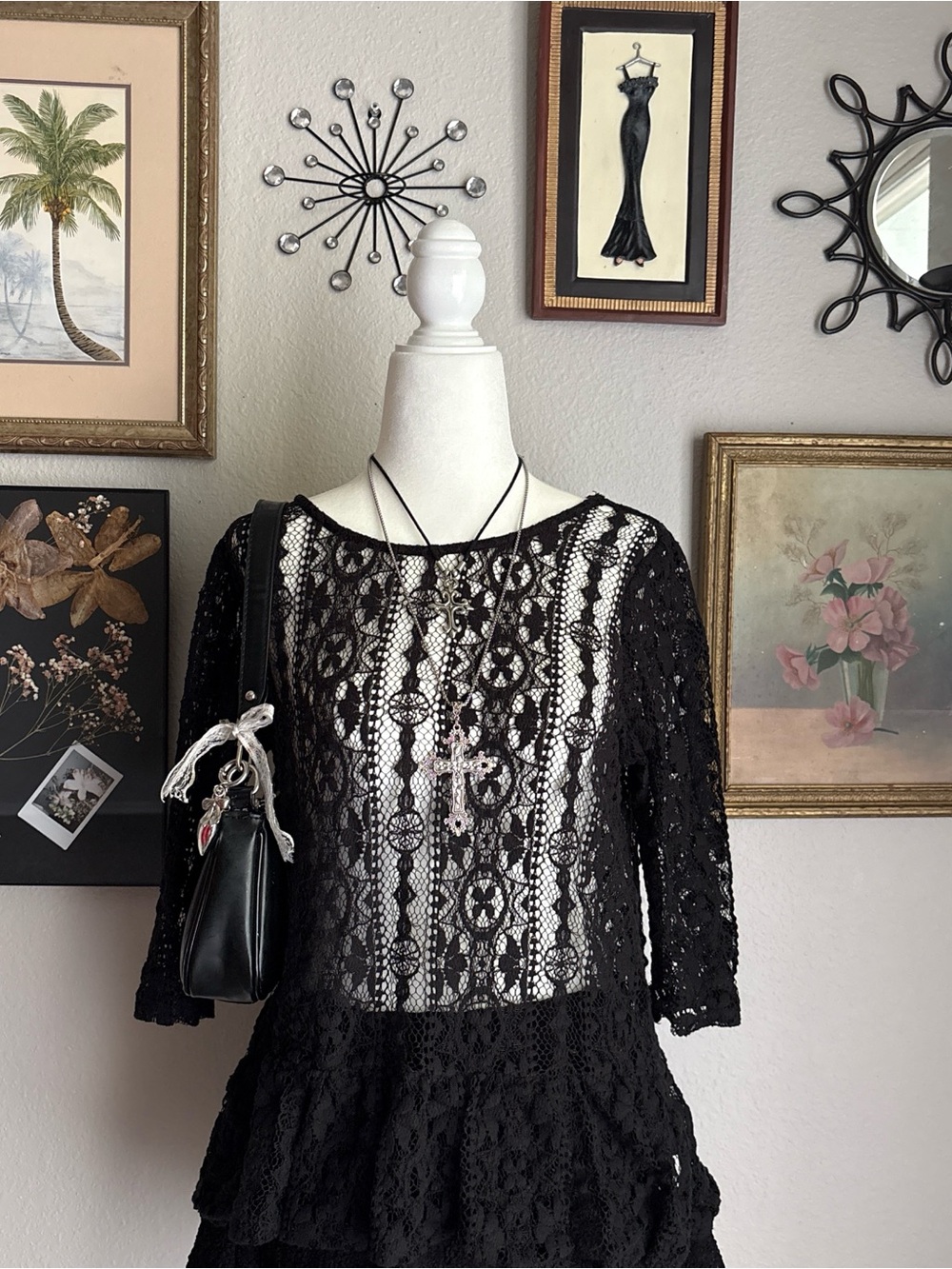 Black Lace Peplum Top
